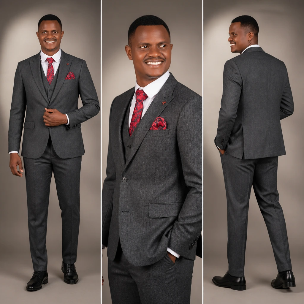 Men's Slim Fit 3-Piece Suit - 100% Turkish Wool, PVC977-7SXX (46)