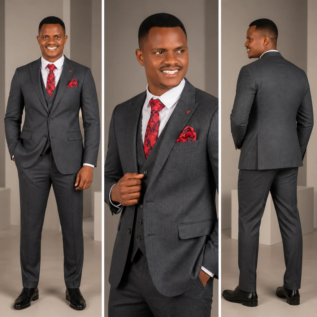 [PVC1448-14S46] Men's Slim Fit 3-Piece Turkish Suit - 100% Wool,PVC1448-14SXX (46)