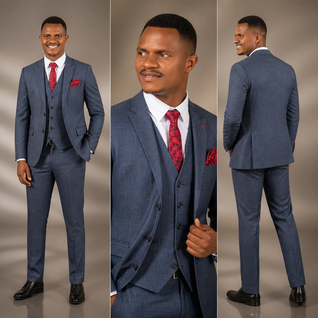 Sir Apollo Men's Slim Fit Indigo Blue Glen Check 3-Piece Turkish Suit, YNS (46)