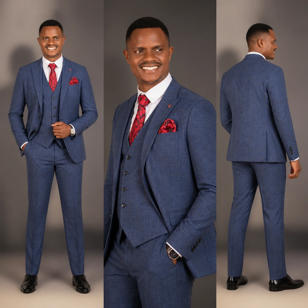 Sir Apollo Men's Slim Fit Indigo Blue Glen Check 3-Piece Turkish Suit, YNS (46)