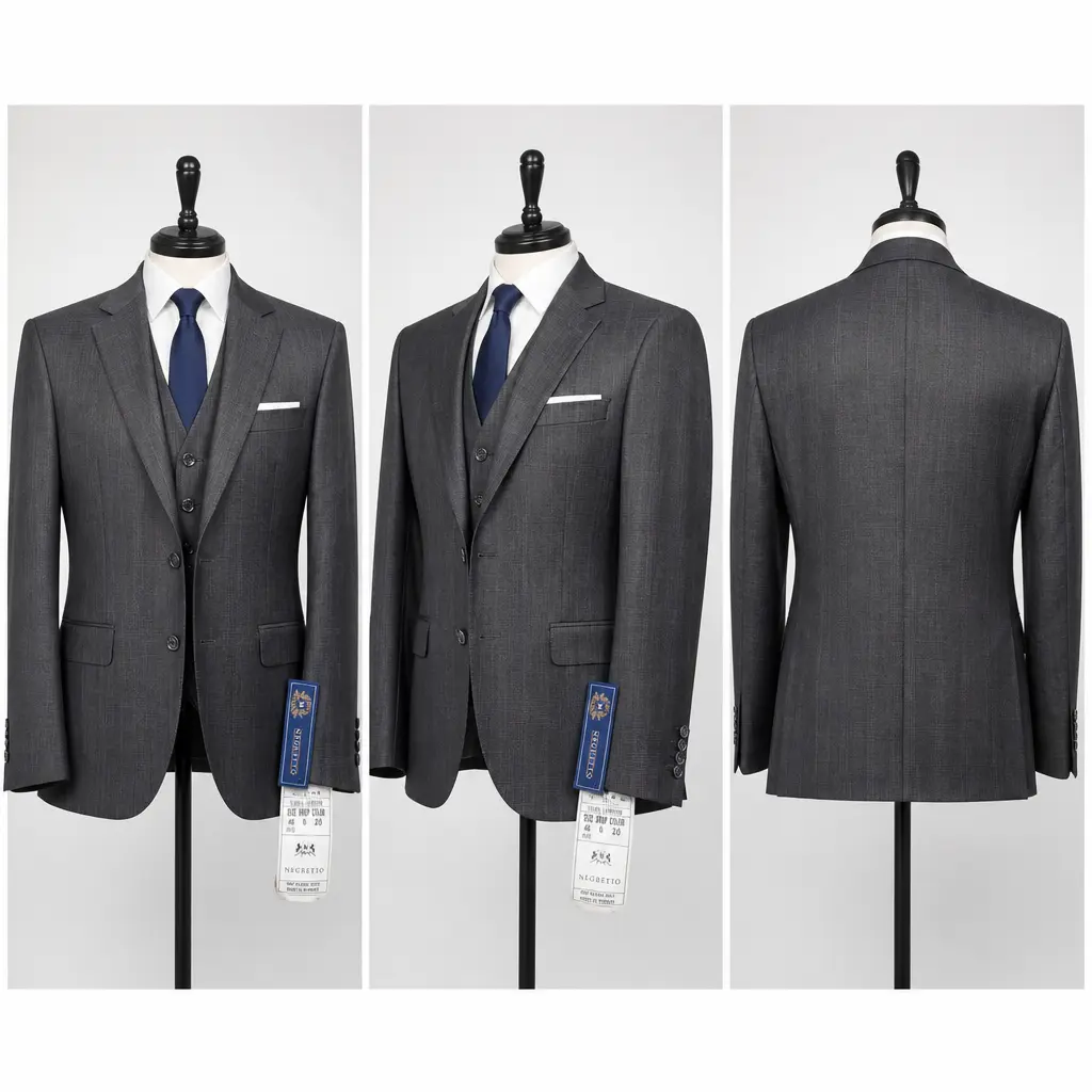[NGC20S46] Men's Slim Fit 3-Piece Turkish Suit - 80% Wool, 100% Acetate Twill Lining,NGC20SXX (46)