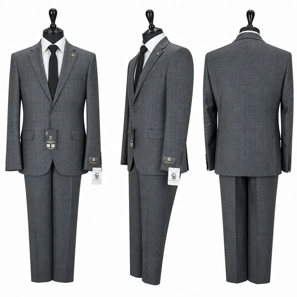[FBC691-7S46] Men's Slim Fit 2-Piece Turkish Suit - 100% Wool, Grey,FBC691-7SXX (46)