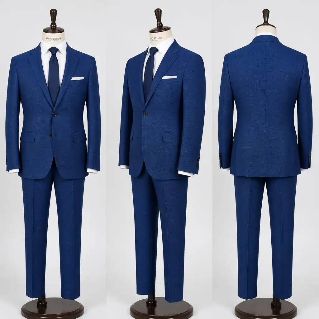 [SBC03S46] Men's Slim Fit 2-Piece Turkish Suit - 100% Wool, Blue,SBC03SXX (46)